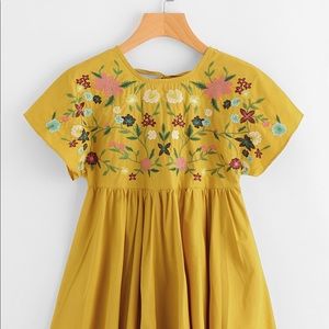 SHEIN Floral Embroidered Smock Dress